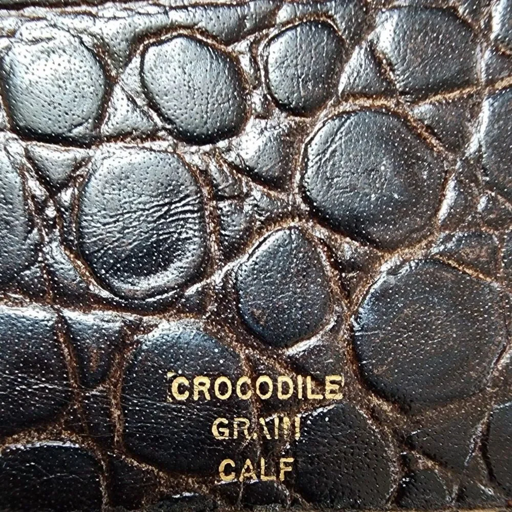 Brown Crocodile Grain Calf Passport Travel Wallet